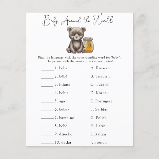 Papier Baby Around the world - Baby shower Game (Devant)