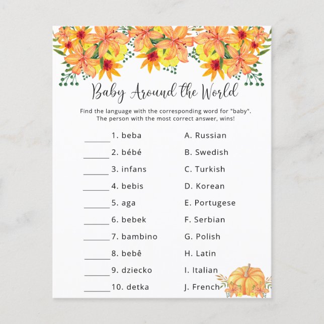 Papier Baby Around the world - Baby shower Game (Devant)