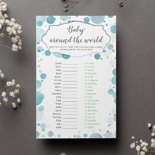 Papier "Baby around the world" Blue Baby Boy Shower Jeu