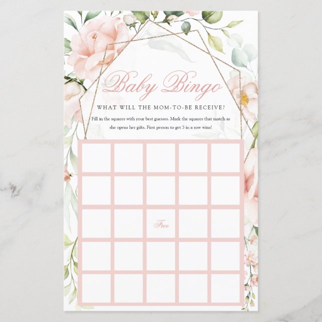 Papier Baby Bingo Blush Floral Girl Jeux Baby shower (Devant)