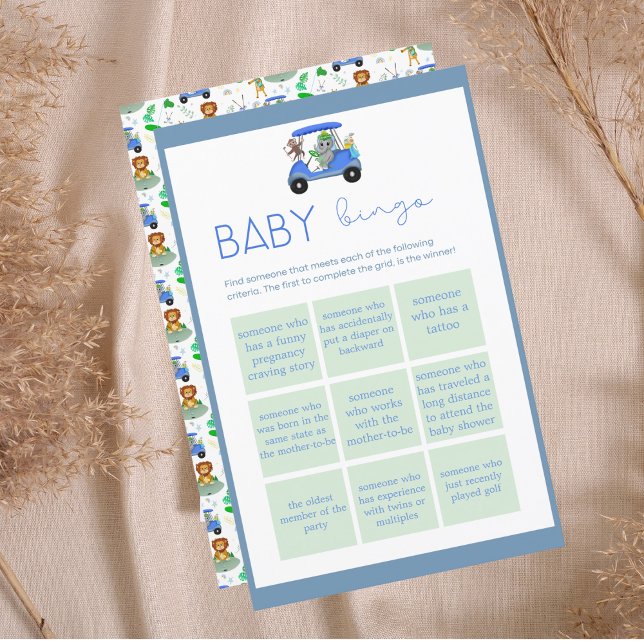 Papier Baby Bingo Boy Elephant & Monkey Golf Showgame (Have fun with this Golf Themed design Baby Bingo for your Baby shower!)