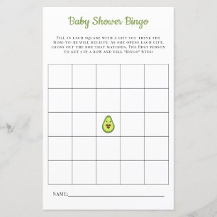 Papier Baby Bingo Card Kawaii Avocado Baby shower Jeu