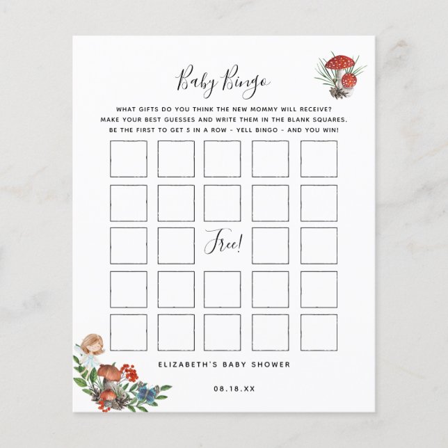 Papier Baby Bingo | Jeu de Baby Shower Fée Enchantée (Devant)