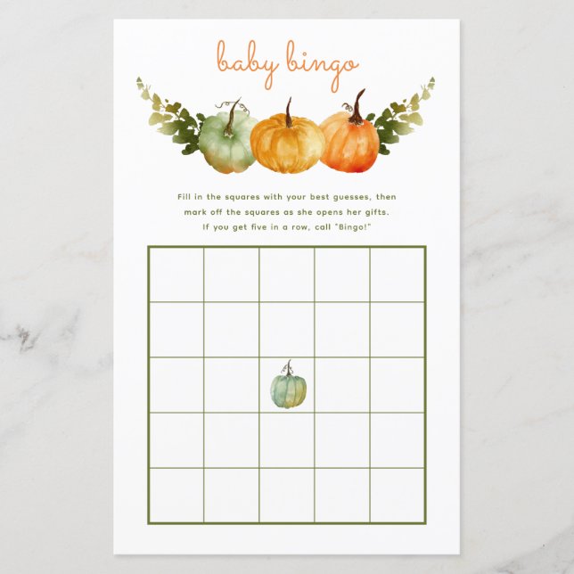 Papier Baby Bingo Jeu Novembre Citrouille Automne Baby sh (Devant)