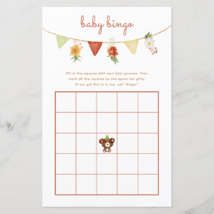 Papier Baby Bingo Jeu Woodland Bear Baby shower d'automne