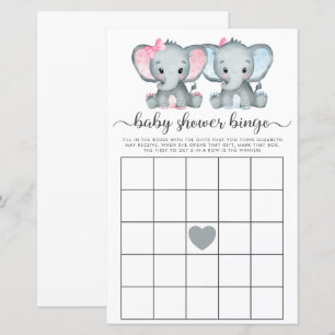Papier Baby Bingo Twin Girl Boy Elephant Douche Jeu