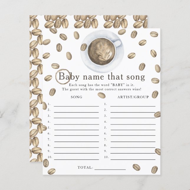 Papier Baby brasse du café - Nom ce jeu de chanson (Devant / Derrière)