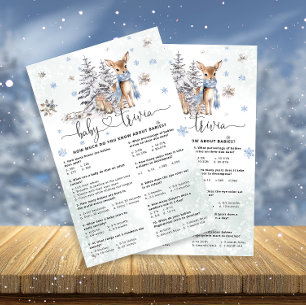 Papier Baby Deer Baby Trivia Baby shower Game Card