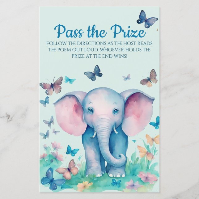 Papier Baby Elephant Baby shower bleu Passez le jeu du pr (Dos)