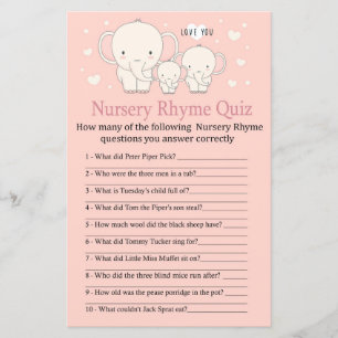 Papier Baby Elephant Nursery Rhyme Quiz jeu de baby showe