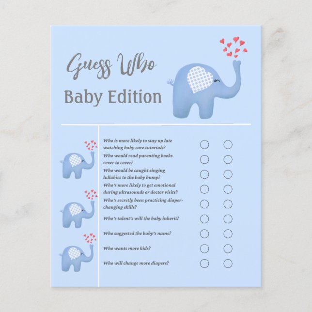 Papier Baby Elephant souffler Coeurs Douche Devinez Qui (Devant)