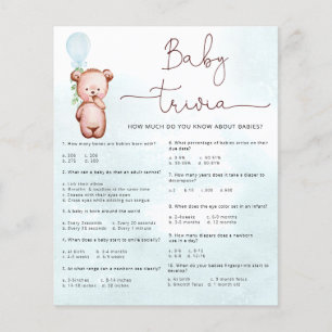 Papier Baby Facts Trivia Jeu Baby shower Teddy Bear