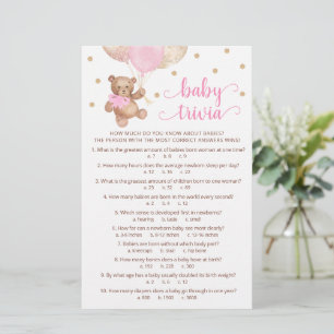 Papier Baby Facts Trivia Jeu Baby shower Teddy Bear