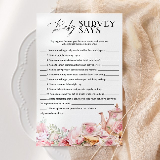 Papier Baby Feud Survey dit Floral Tea Baby shower Game (Créateur téléchargé)