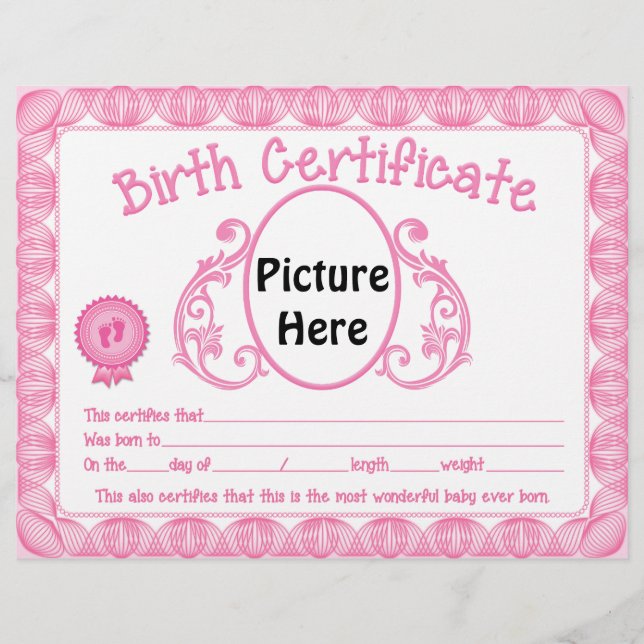 Papier Baby girl ajouter image certificat de naissance (Devant)