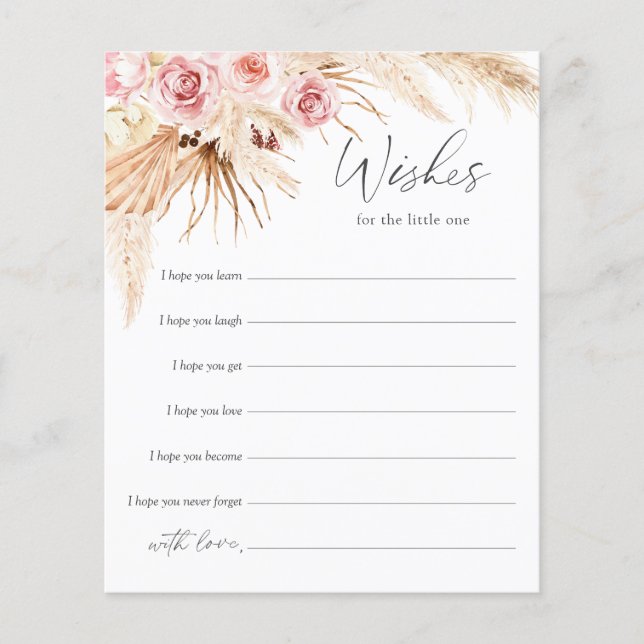 Papier Baby Girl Douche voeux carte, Boho Floral (Devant)