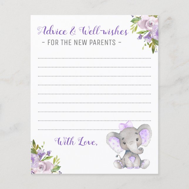 Papier Baby Girl Elephant Douche Nouveaux Parents Conseil (Devant)
