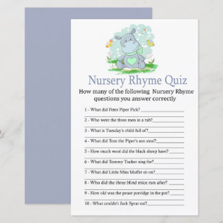 Papier Baby Hippo Nursery Rhyme Quiz jeu de baby shower