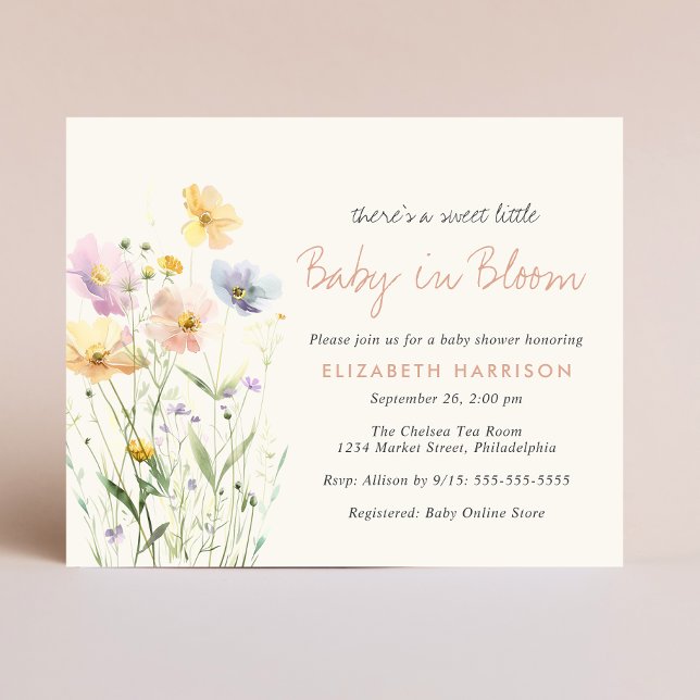 Papier Baby In Bloom Fleur sauvage Baby shower Invitation (Créateur téléchargé)