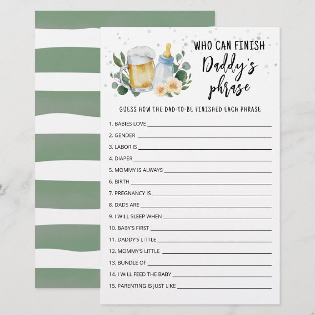 Papier Baby Is Brewing Qui peut finir le jeu de phrase de (Devant / Derrière)