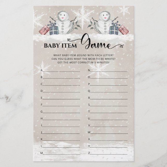 Papier Baby Item Jeu Baby shower Snowman (Devant)