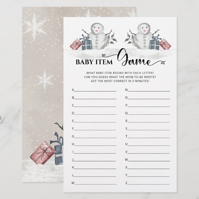 Papier Baby Item Jeu Baby shower Snowman (Devant / Derrière)