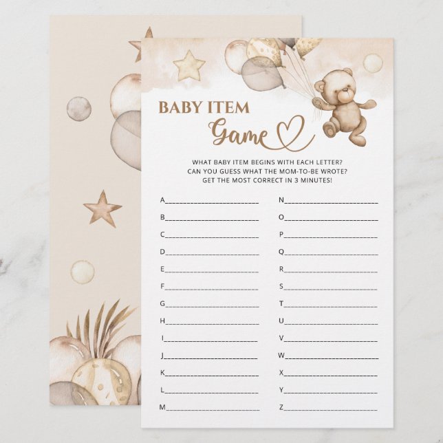 Papier Baby Item Jeu Teddy Bear Baby shower (Devant / Derrière)