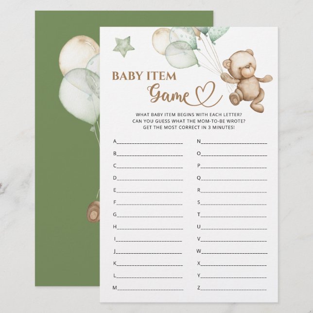Papier Baby Item Jeu Teddy Bear Baby shower (Devant / Derrière)