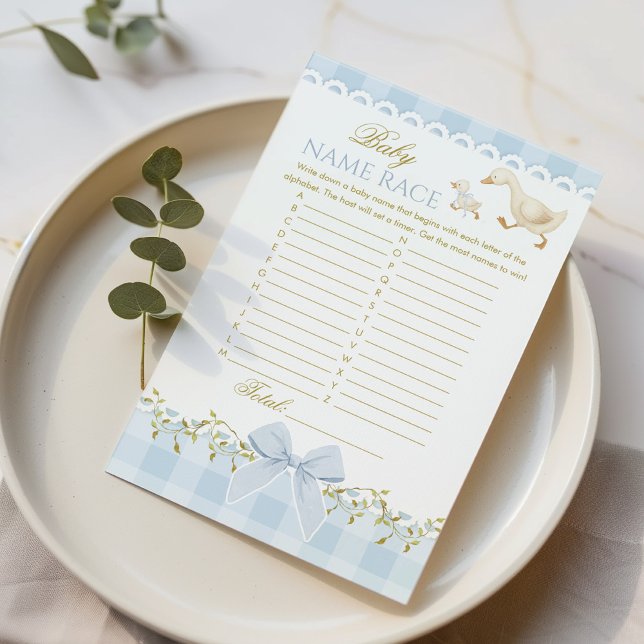 Papier Baby Name Race Silly Goose Blue Gingham Game (Créateur téléchargé)