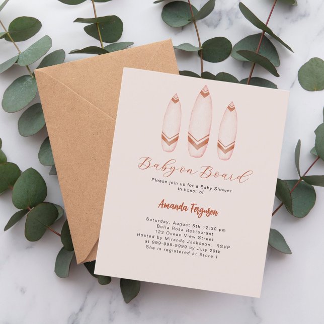 Papier Baby on Board surf Baby shower beige brun (Créateur téléchargé)