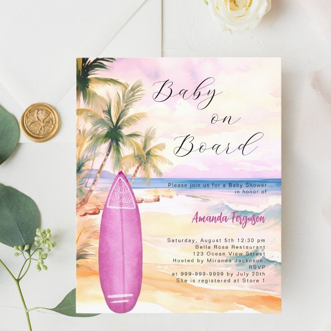 Papier Baby on Board surf Baby shower fille rose (Créateur téléchargé)