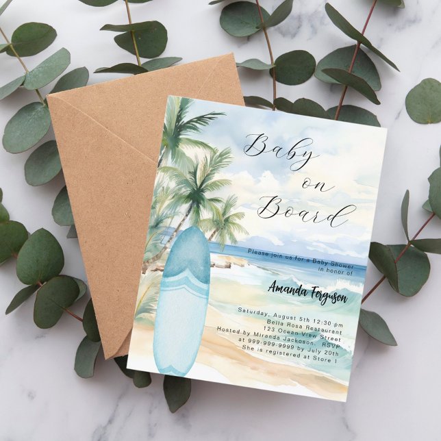 Papier Baby on Board surf board garçon Baby shower invita (Créateur téléchargé)