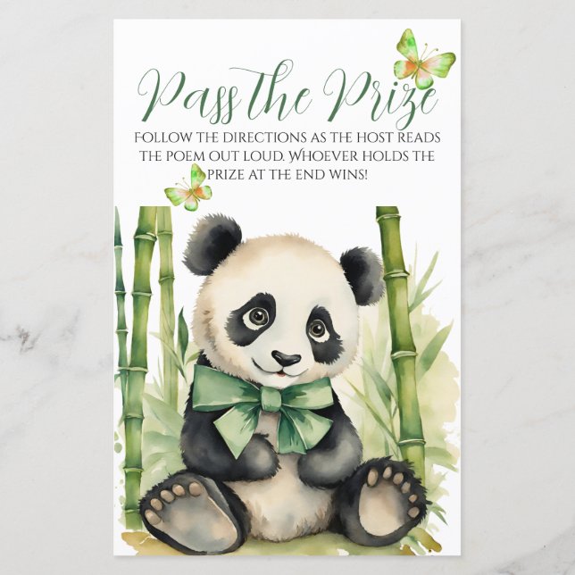 Papier Baby Panda Baby shower Passez le jeu du prix (Dos)
