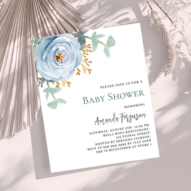 Papier Baby shower à budget floral bleu poussiéreux (Créateur téléchargé)