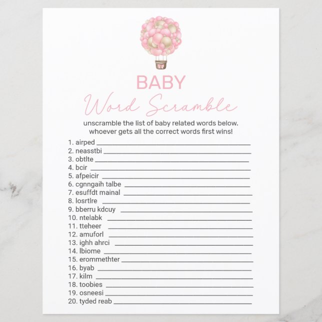 Papier Baby shower à bulle à air chaud rose (Devant)
