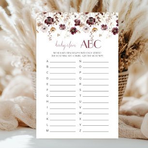Papier Baby Shower ABC Bourgogne Fleurs Sauvages Aquarell
