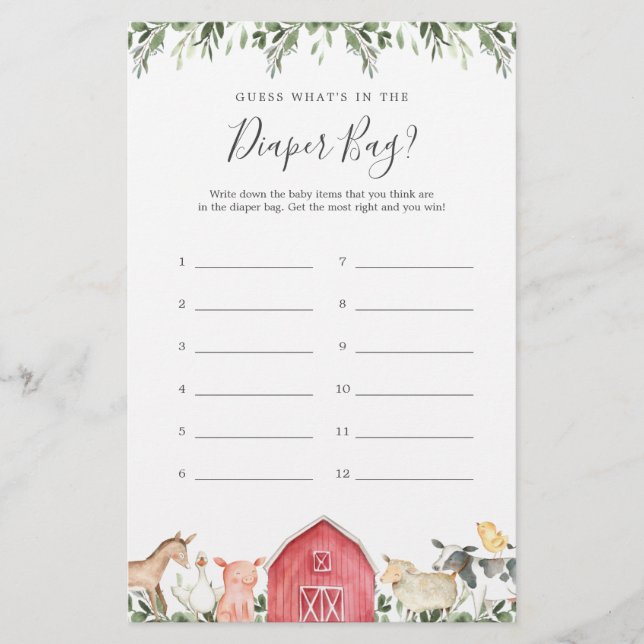 Papier Baby shower agricole Devinez ce qu'il y a dans le  (Devant)