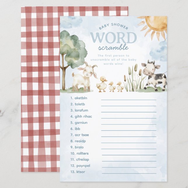 Papier Baby shower agricole Jeu de rugissement de mots (Devant / Derrière)