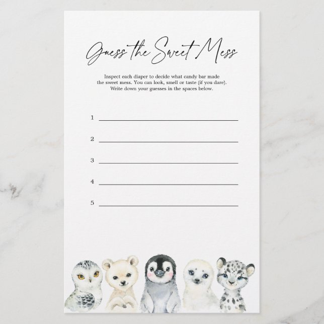 Papier Baby shower Animal Arctique Devine Le Mess Doux (Devant)