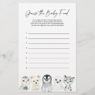Papier Baby shower Animal Arctique Devinez Le Jeu Aliment