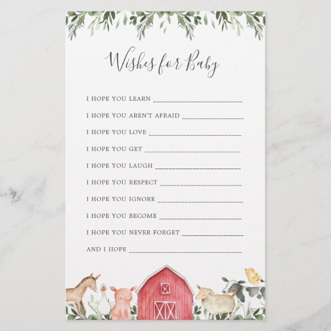 Papier Baby shower Animaux De Ferme Voeux Pour Bébé (Devant)