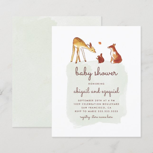 Papier Baby Shower Animaux de la Forêt à l'Aquarelle Écon (Devant / Derrière)