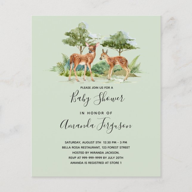 Papier Baby shower animaux des bois invitation budgétaire (Devant)