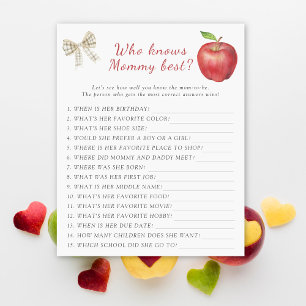 Papier Baby shower Apple Qui connaît le mieux maman jeu