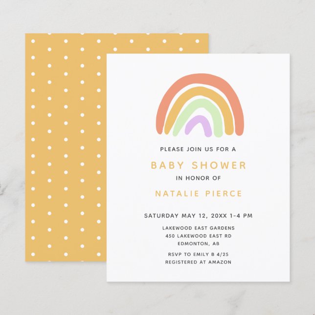 Papier Baby shower arc-en-ciel budget mignon simple Jaune (Devant / Derrière)
