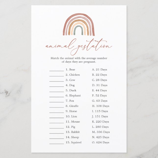 Papier Baby shower arc-en-ciel Jeu de manifestation anima (Devant)