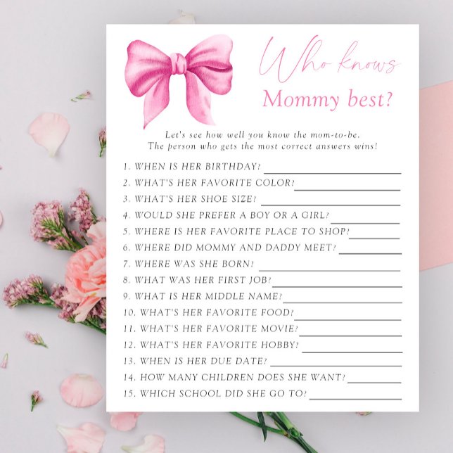 Papier Baby shower arc rose Qui connaît maman meilleur je (Créateur téléchargé)