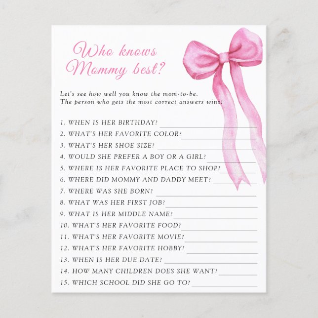 Papier Baby shower arc rose Qui connaît maman meilleur je (Devant)