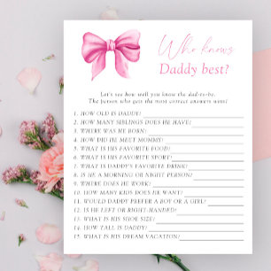 Papier Baby shower arc rose Qui connaît papa meilleur jeu