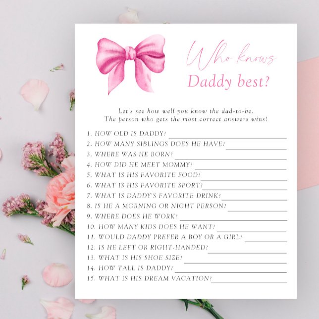 Papier Baby shower arc rose Qui connaît papa meilleur jeu (Créateur téléchargé)